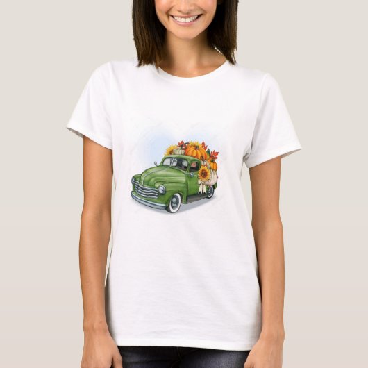 Herfst Harvest in een Green Truck T-shirt (Voorkant)