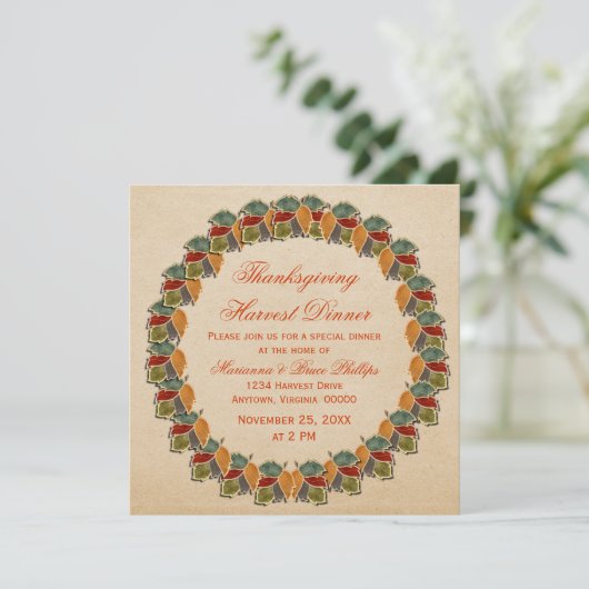 Herfst Harvest Leaves Thanksgiving Invite Kaart (Staand voorkant)