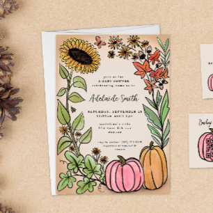 Herfst Harvest Pink Pumpkin Baby shower Uitnodigin Kaart