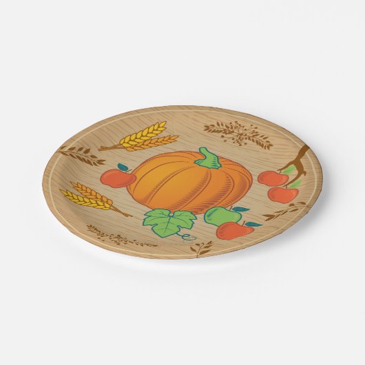 Herfst Harvest Pumpkin Apple Wood Papieren Bordje (Gekanteld)