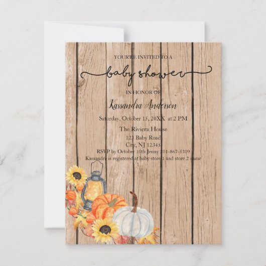 Herfst Harvest Pumpkin Rustic Baby shower Kaart (Voorkant)