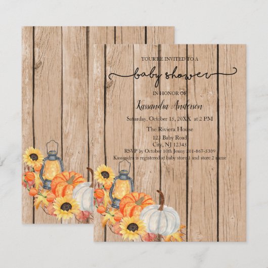 Herfst Harvest Pumpkin Rustic Baby shower Kaart (Voorkant / Achterkant)