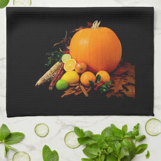 Herfst Harvest Pumpkins and Gourds Kitchen Towel Theedoek (Gevouwen)