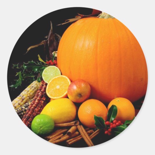 Herfst Harvest Pumpkins en Maize Corn Ronde Sticker (Voorkant)