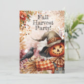 Herfst Harvest Scarecrow Pumpkin Party Kaart (Staand voorkant)