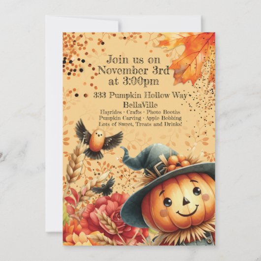 Herfst Harvest Scarecrow Pumpkin Party Kaart (Achterkant)