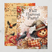 Herfst Harvest Scarecrow Pumpkin Party Kaart (Voorkant / Achterkant)