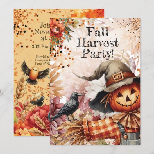 Herfst Harvest Scarecrow Pumpkin Party Kaart (Voorkant / Achterkant)