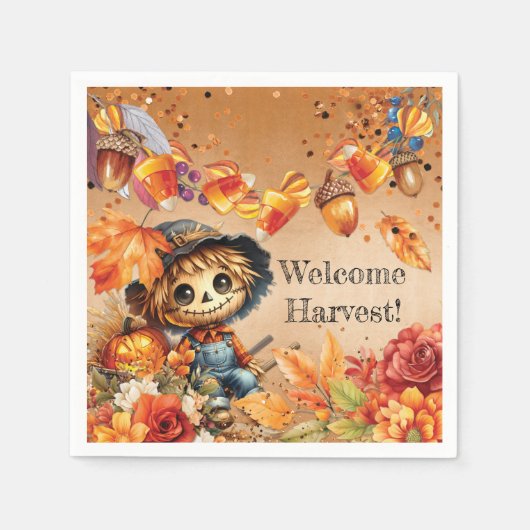 Herfst Harvest Scarecrow Pumpkin Party Servet (Voorkant)
