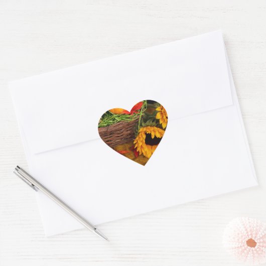 Herfst Harvest Sunflower Hart Sticker (Envelop)