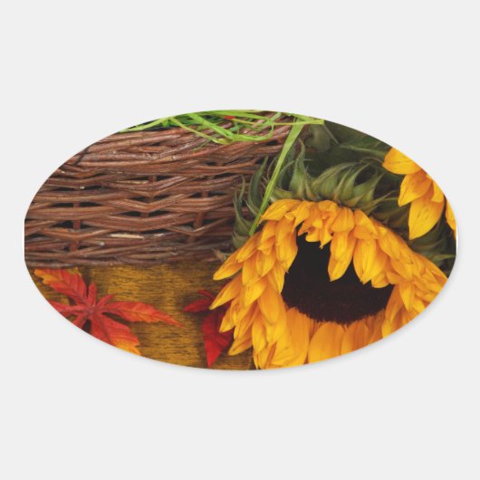 Herfst Harvest Sunflower Ovale Sticker (Voorkant)