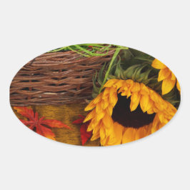 Herfst Harvest Sunflower Ovale Sticker