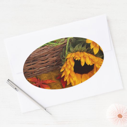 Herfst Harvest Sunflower Ovale Sticker (Envelop)