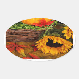 Herfst Harvest Sunflower Ovale Sticker