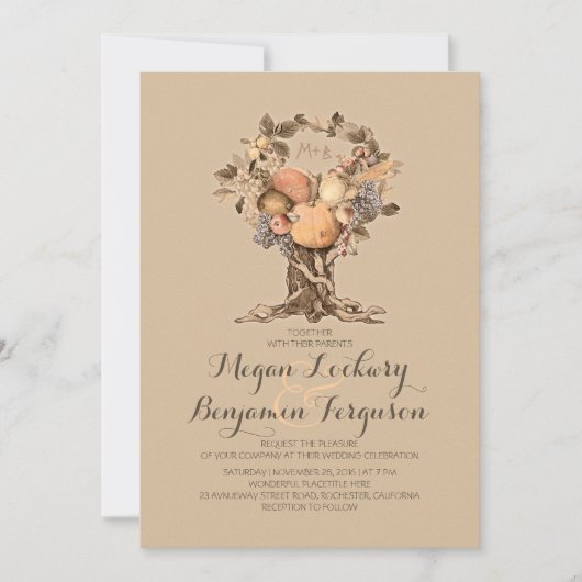 herfst Harvest Tree Vintage huwelijksuitnodiging Kaart (Voorkant)