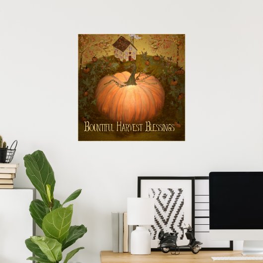 Herfst Harvets Halloween Primitive Folk Art Poster (Thuiskantoor)