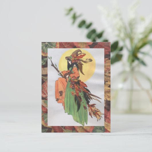 herfst heks briefkaart (Staand voorkant)