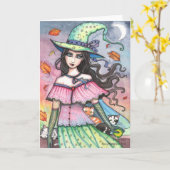 Herfst Heks en 3 Katten Kaart (Gele Bloem)