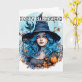 Herfst Heks | Gelukkig Halloween Kaart (Gele Bloem)