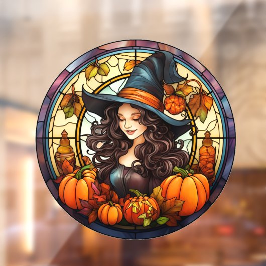 herfst heks Glas in lood Raamsticker (Vel 2)