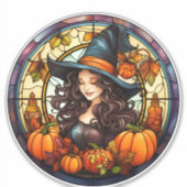  herfst heks Glas in lood Sticker (Voorkant)