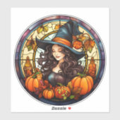  herfst heks Glas in lood Sticker (Vel)