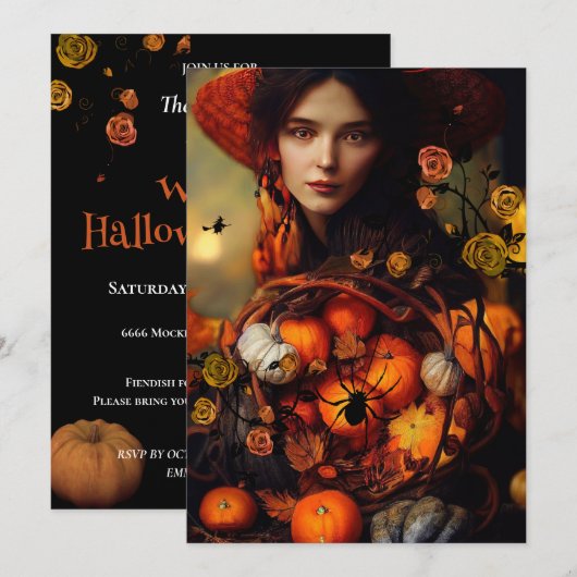 Herfst heks Halloween Party uitnodiging (Voorkant / Achterkant)