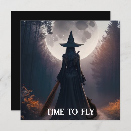 Herfst Heksen Landschap Met Volle Maan Zwarte Kat  (Voorkant / Achterkant)