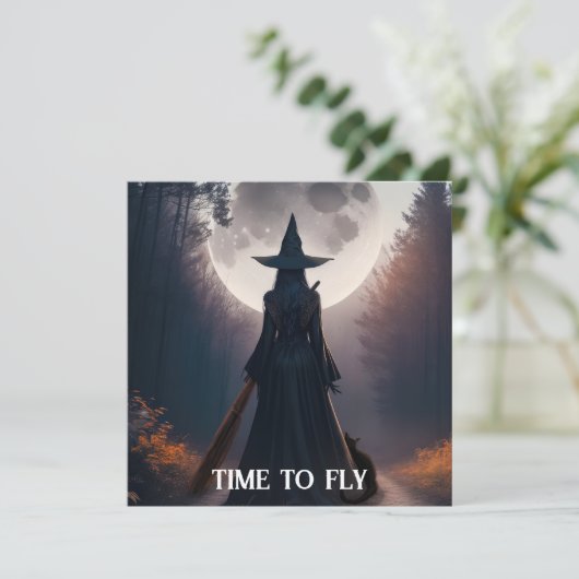 Herfst Heksen Landschap Met Volle Maan Zwarte Kat  (Staand voorkant)