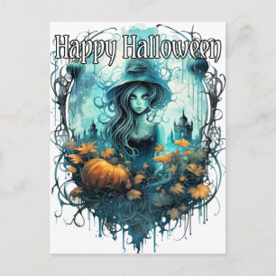Herfst Heksenillustratie   Happy Halloween Briefkaart