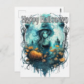 Herfst Heksenillustratie | Happy Halloween Briefkaart (Voorkant / Achterkant)