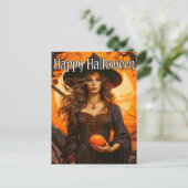 Herfst Heksenillustratie | Happy Halloween Briefkaart (Staand voorkant)