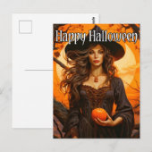Herfst Heksenillustratie | Happy Halloween Briefkaart (Voorkant / Achterkant)