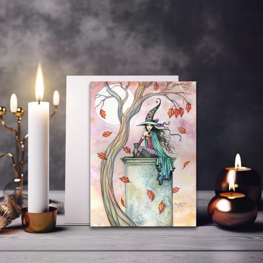 Herfst Heksenkat Halloween Kaart Briefkaart