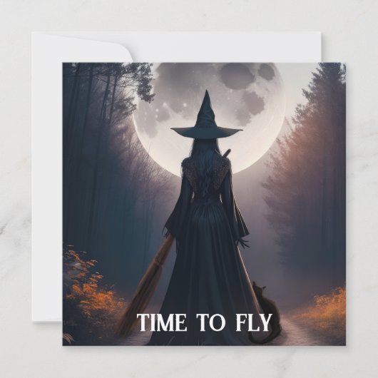 Herfst heksenlandschap met volle maan zwarte kat K (Voorkant)