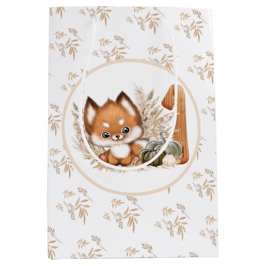 Herfst herfst 1e verjaardag Cute Fox Medium Cadeauzakje (Voorkant)