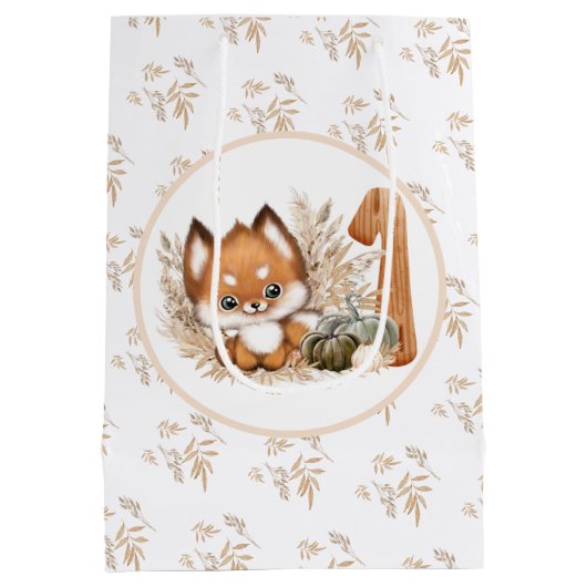 Herfst herfst 1e verjaardag Cute Fox Medium Cadeauzakje (Achterkant)