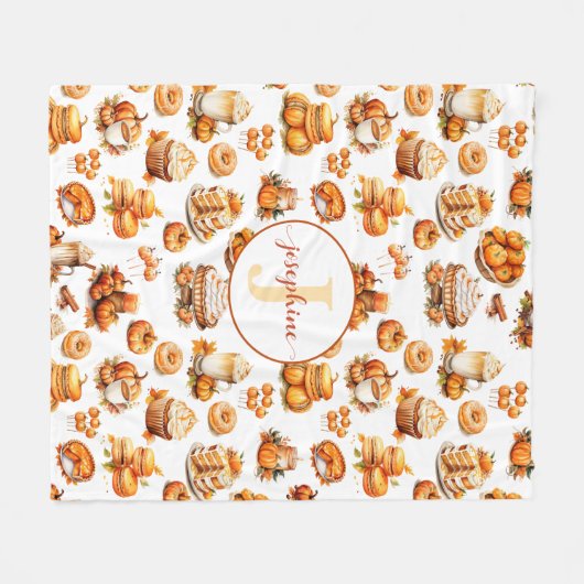 Herfst Herfst Aangepaste Monogram Naam Fleece Deke (Voorkant (Horizontaal))