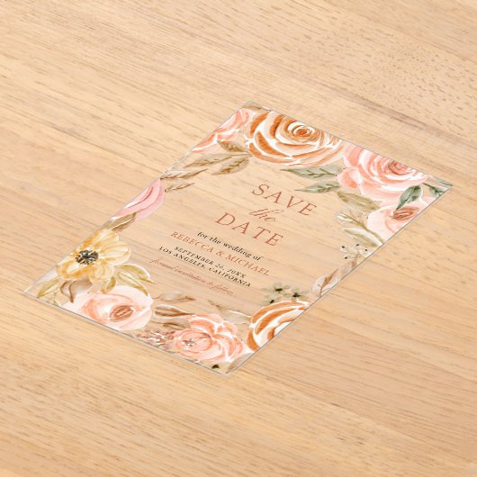 Herfst Herfst Aardse Bloemenbruiloft Save the Date Acryl Uitnodigingen (Laagn)