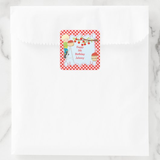 Herfst Herfst Appel plukken Blondine Jongen Verjaa Vierkante Sticker (Tas)