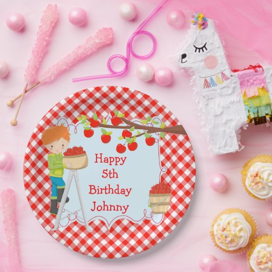 Herfst Herfst Appel plukken Rood Haar Jongen Verja Papieren Bordje (Feest)