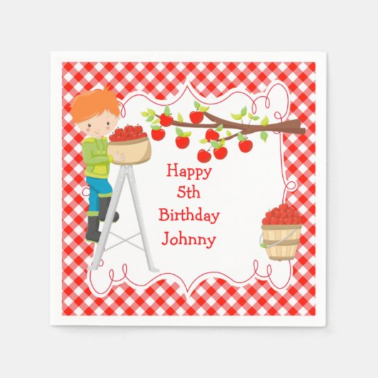 Herfst Herfst Appel plukken Rood Haar Jongen Verja Servet (Voorkant)