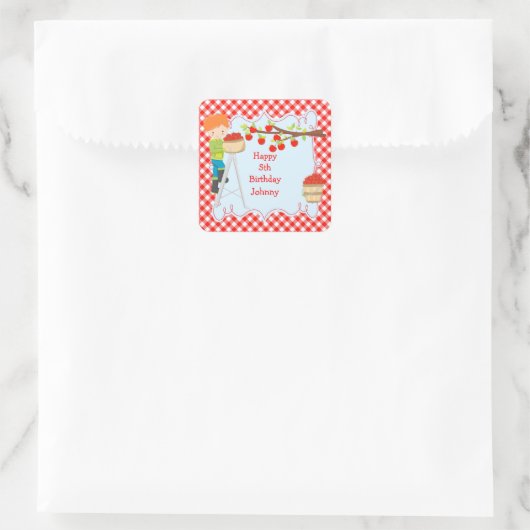 Herfst Herfst Appel plukken Rood Haar Jongen Verja Vierkante Sticker (Tas)