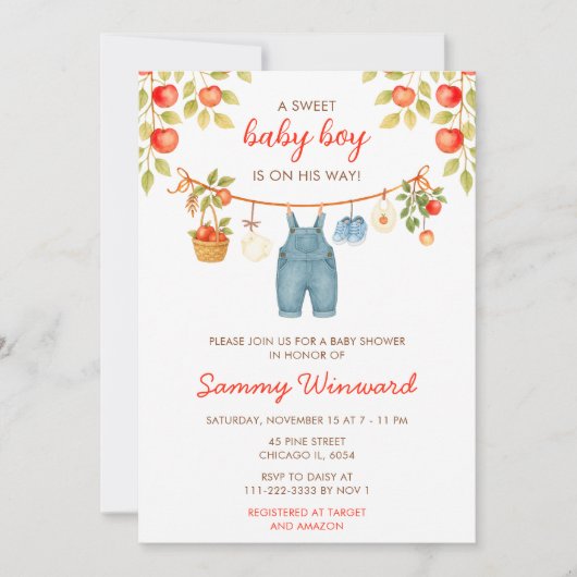 Herfst Herfst Apple Kleding Line Boy Baby shower Kaart (Voorkant)