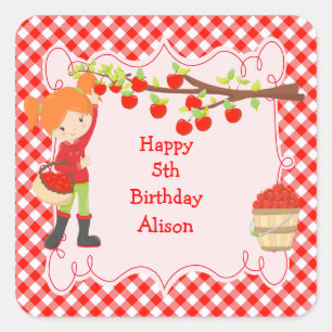 Herfst herfst Apple Pick Red Hair Birthday Vierkante Sticker