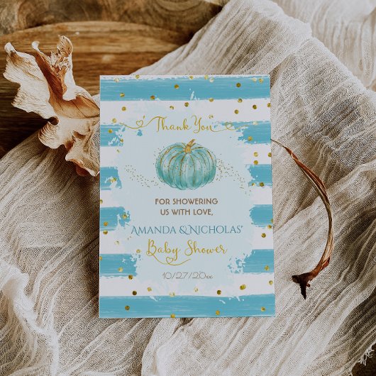 Herfst Herfst Baby shower Blauwe Pompoen Bedankkaart