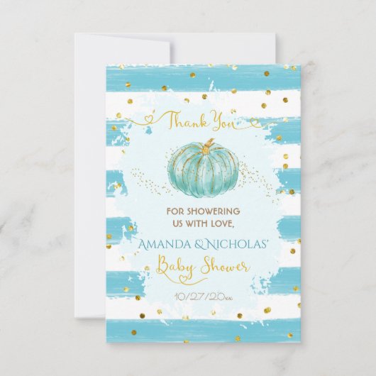 Herfst Herfst Baby shower Blauwe Pompoen Bedankkaart (Voorkant)