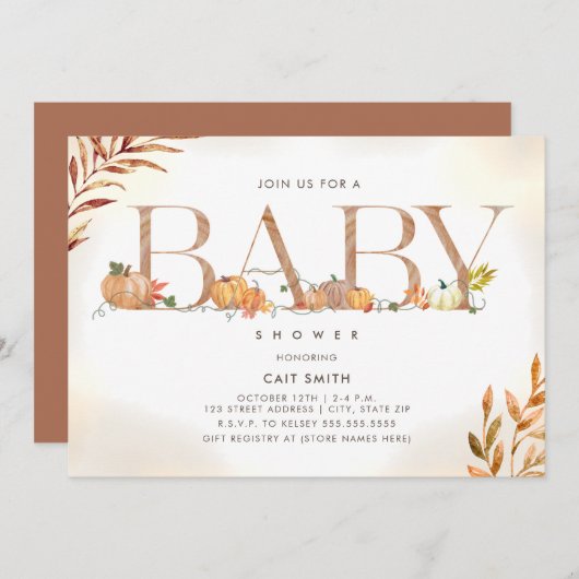 Herfst herfst Baby shower van pompoen Kaart (Voorkant / Achterkant)