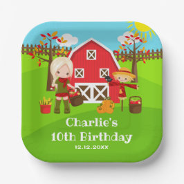 Herfst herfst Barnyard Verjaardag Blond Haar Meisj Papieren Bordje