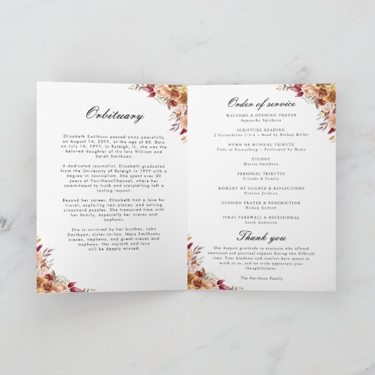 Herfst Herfst Begrafenisprogramma Foto Order of Se Programma (Binnen)